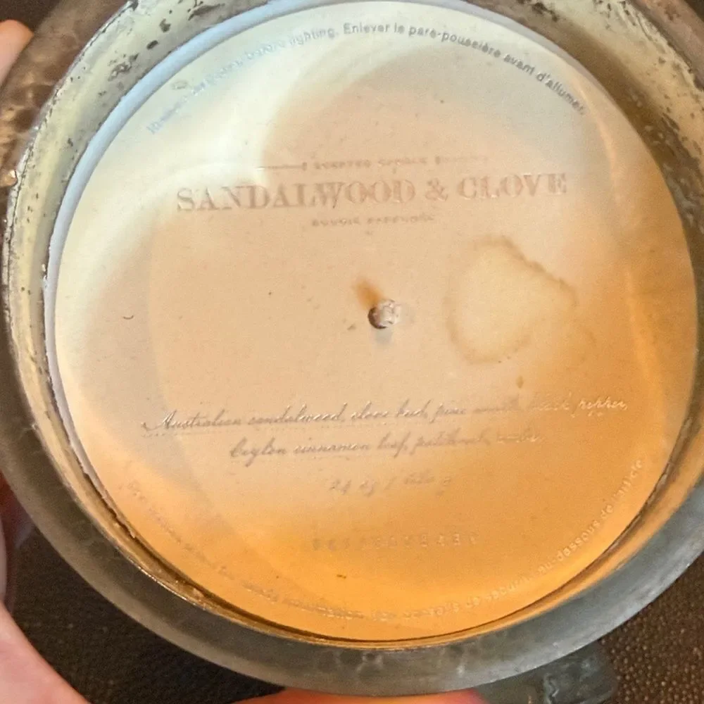 Pottery Barn Silver Textured Candle Sandalwood & Clove scented candle 24oz